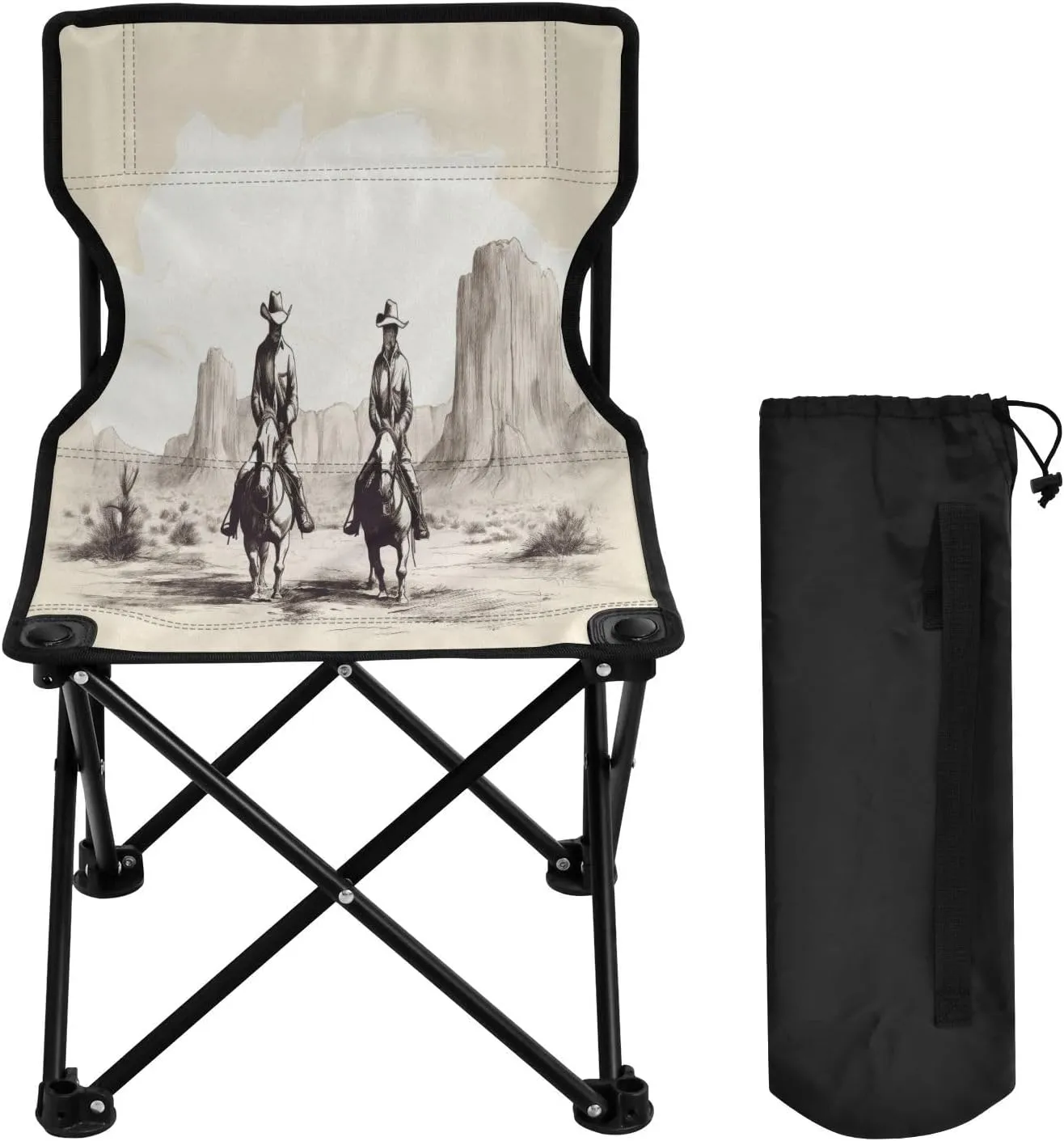 Prodigal Son Desert West Portable Outdoor Folding Chair Anti-Slip Padded Oxford Cloth Stool Camping Chair Small for Beach Hiking Fishing Gardening Quad Camp Chair