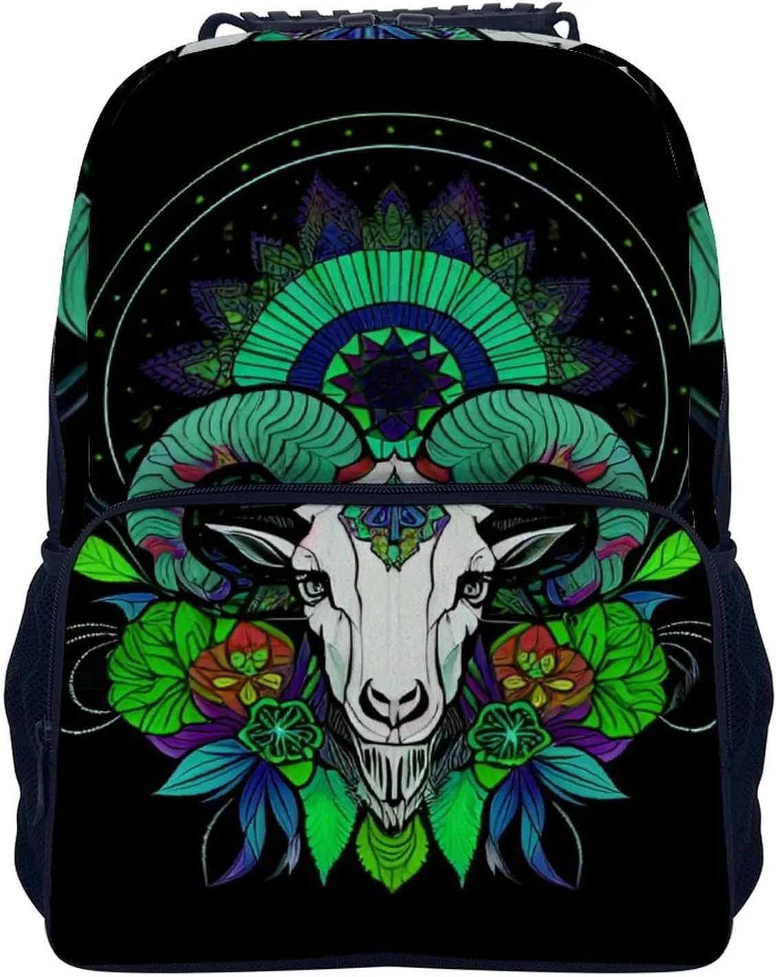Psychedelic Goat Skull Art Rucksacks Polyester Anti-Theft Multipurpose Carry On Bag Large Capacity Gym Outdoor Hiking Backpack With Smooth Zippers