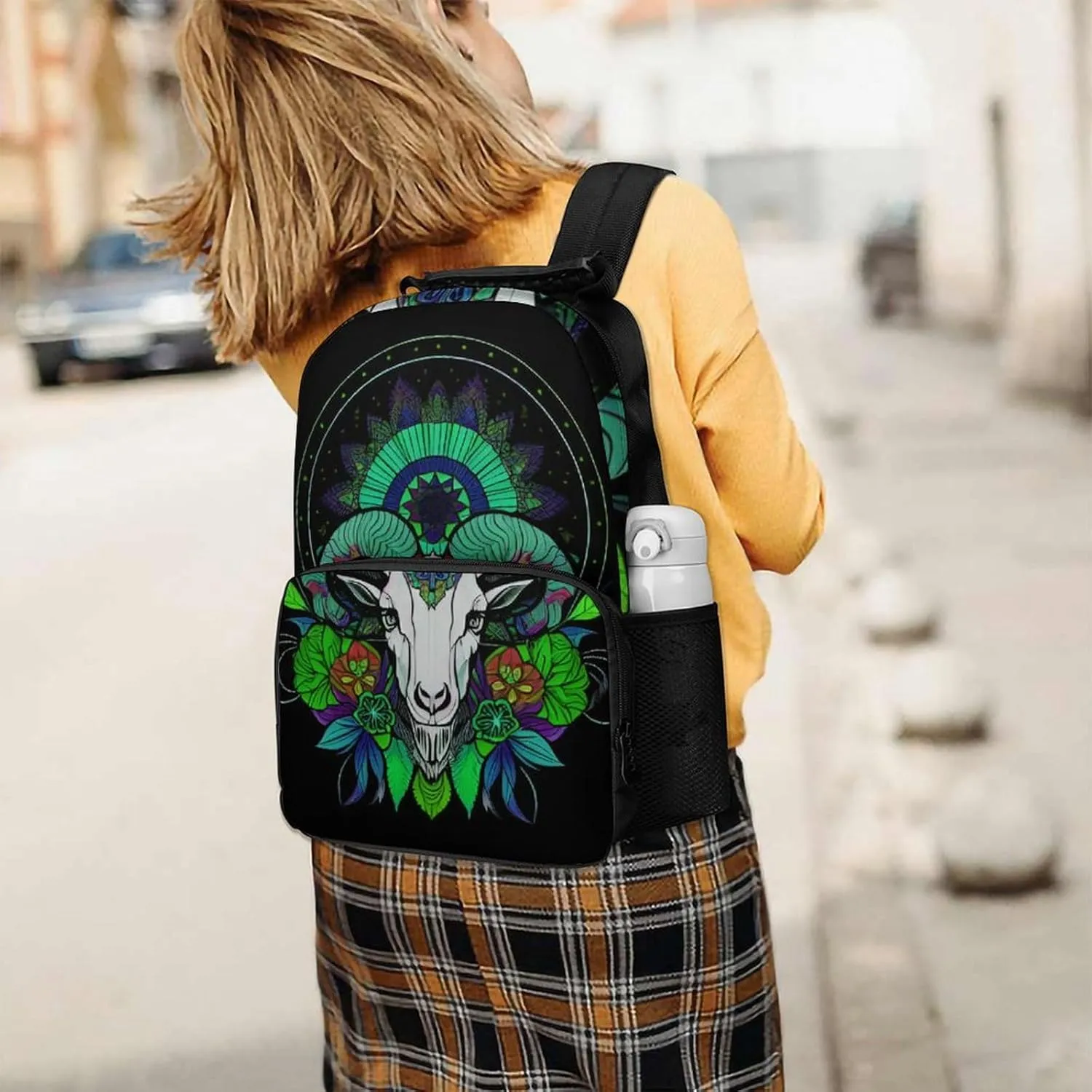 Psychedelic Goat Skull Art Rucksacks Polyester Anti-Theft Multipurpose Carry On Bag Large Capacity Gym Outdoor Hiking Backpack With Smooth Zippers