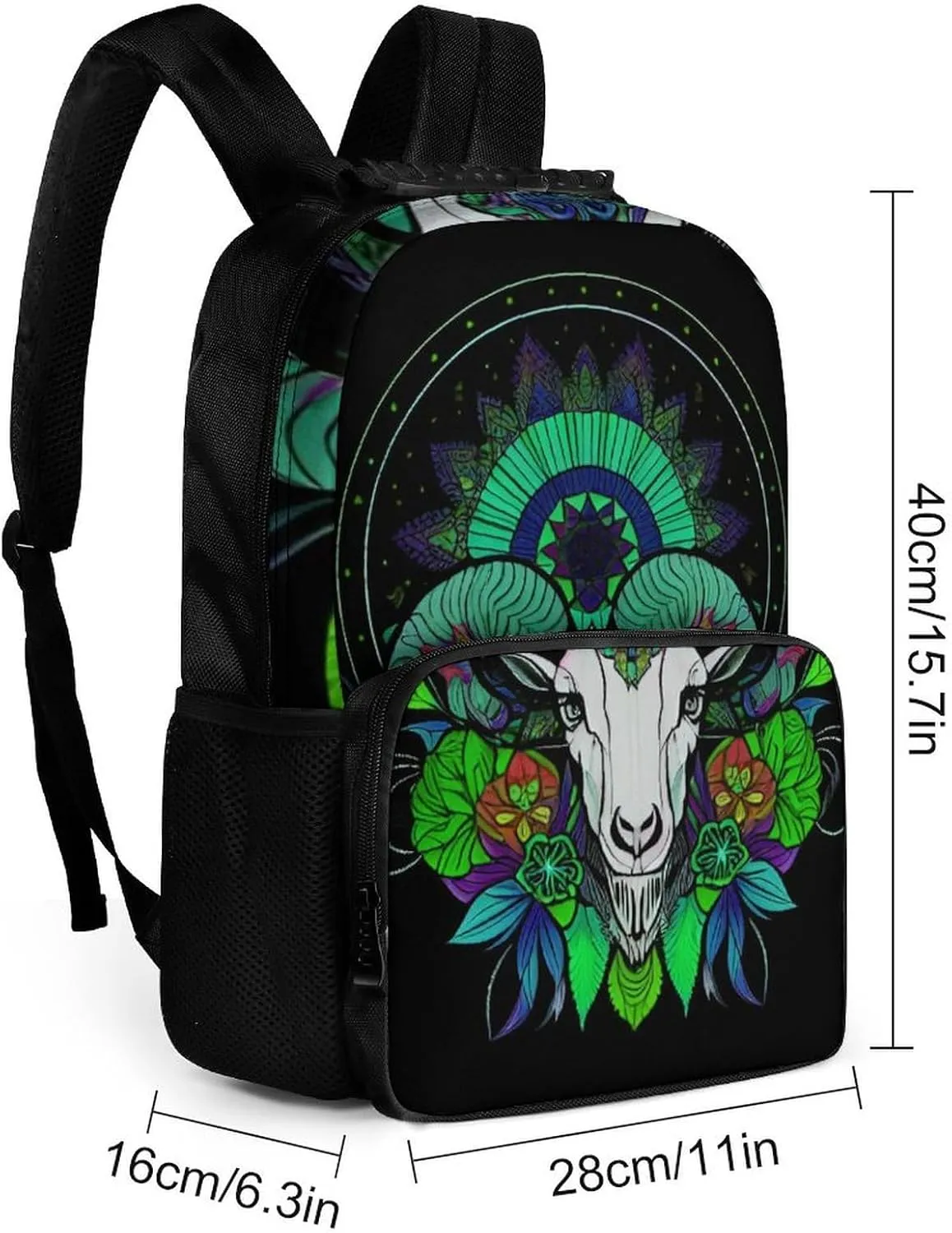 Psychedelic Goat Skull Art Rucksacks Polyester Anti-Theft Multipurpose Carry On Bag Large Capacity Gym Outdoor Hiking Backpack With Smooth Zippers