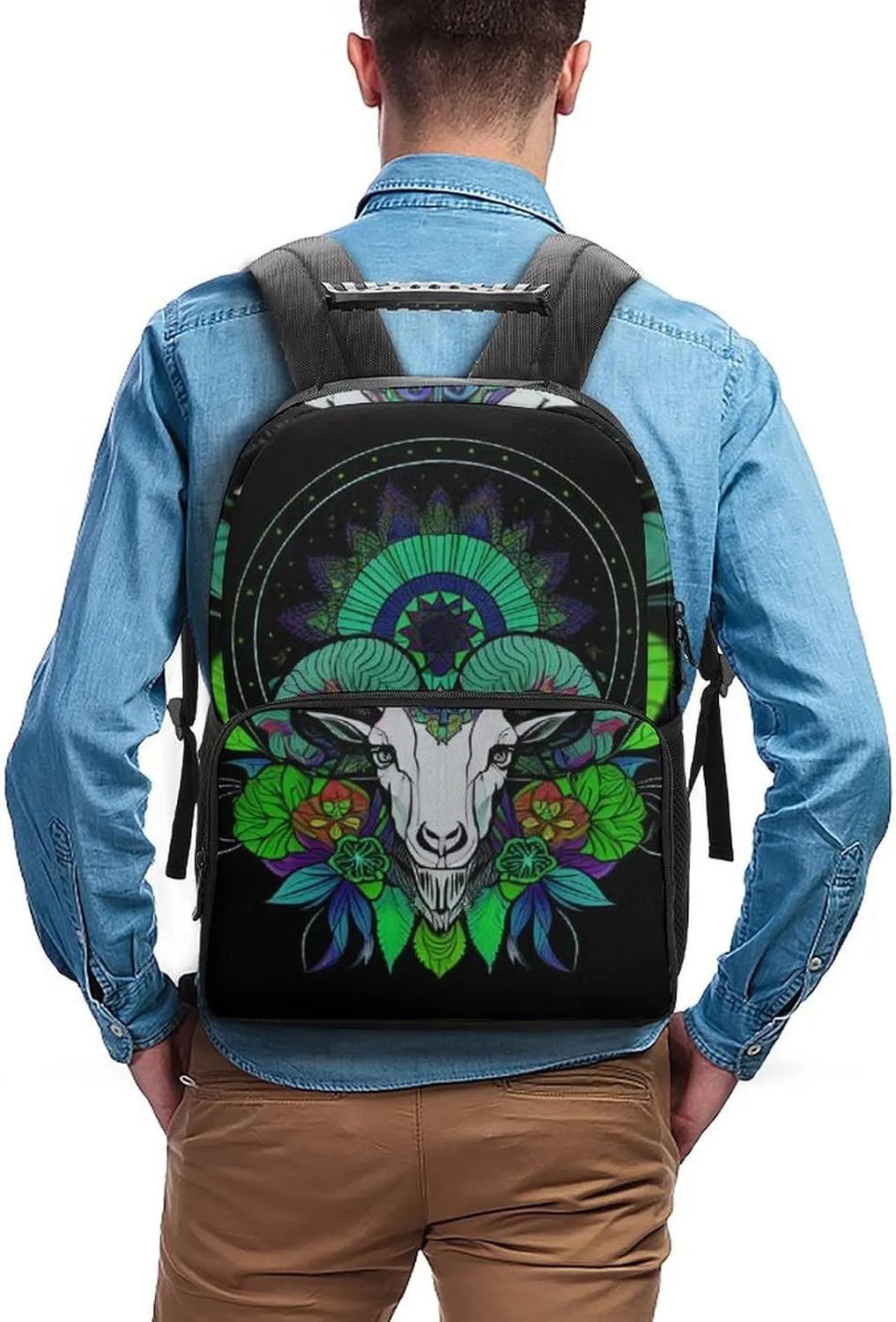 Psychedelic Goat Skull Art Rucksacks Polyester Anti-Theft Multipurpose Carry On Bag Large Capacity Gym Outdoor Hiking Backpack With Smooth Zippers