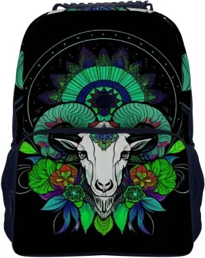 Psychedelic Goat Skull Art Rucksacks Polyester Anti-Theft Multipurpose Carry On Bag Large Capacity Gym Outdoor Hiking Backpack With Smooth Zippers