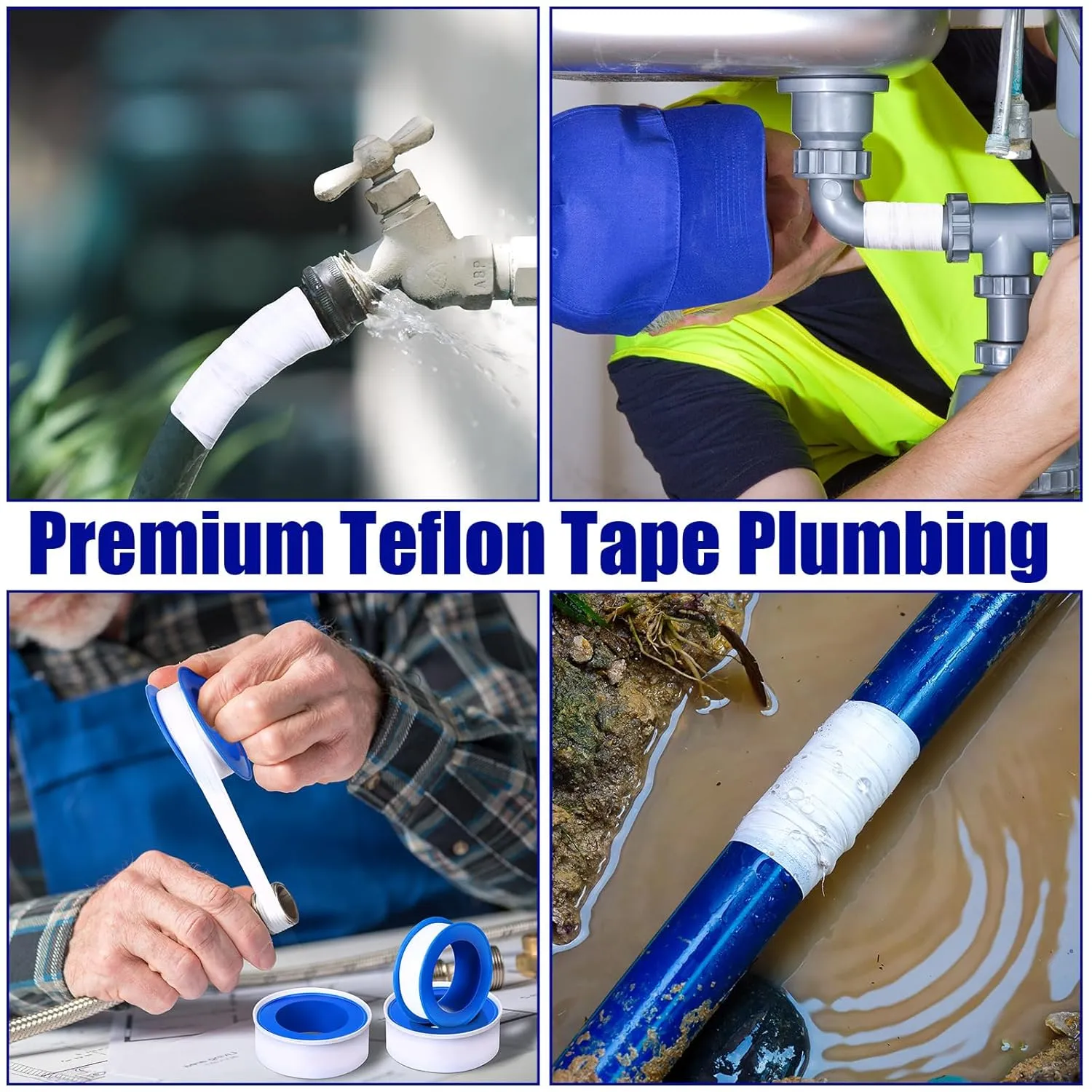 PTFE Tape 1/2 x 520 Inches Plumbers Waterproof Sealant Plumbing Tape for Shower Head Repairing Water Pipe Sealing(White,100 Rolls)