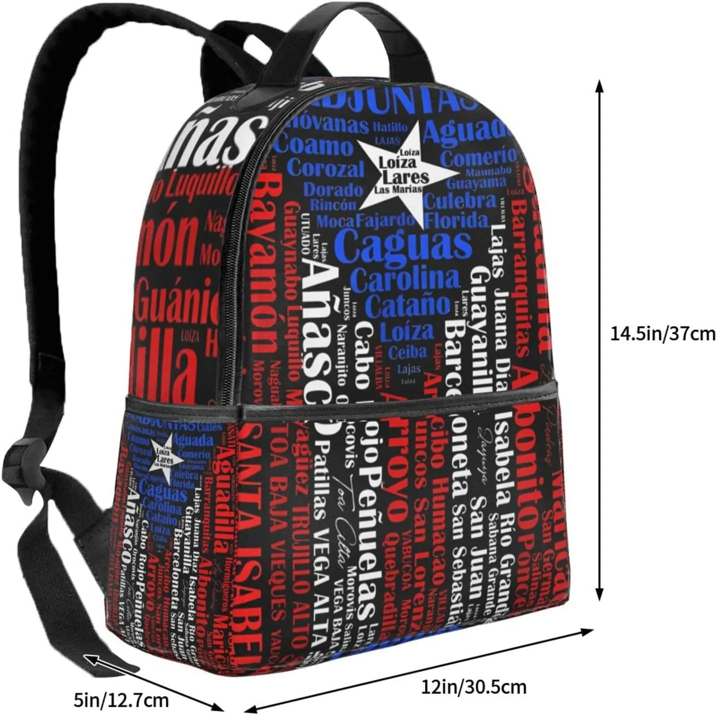 Puerto Rican Flag Towns Cities Of Puerto Rico Casual Backpacks Travel Backpack Fashion Rucksack Outdoor Daypack Lightweight Bag with Leather Handles for Working Hiking Camping