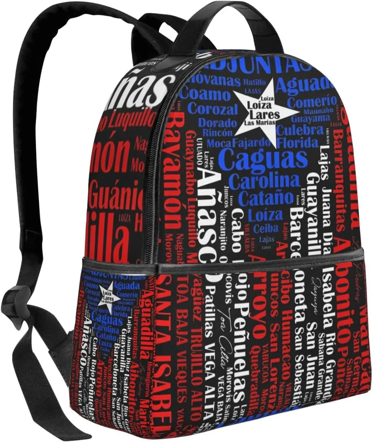 Puerto Rican Flag Towns Cities Of Puerto Rico Casual Backpacks Travel Backpack Fashion Rucksack Outdoor Daypack Lightweight Bag with Leather Handles for Working Hiking Camping
