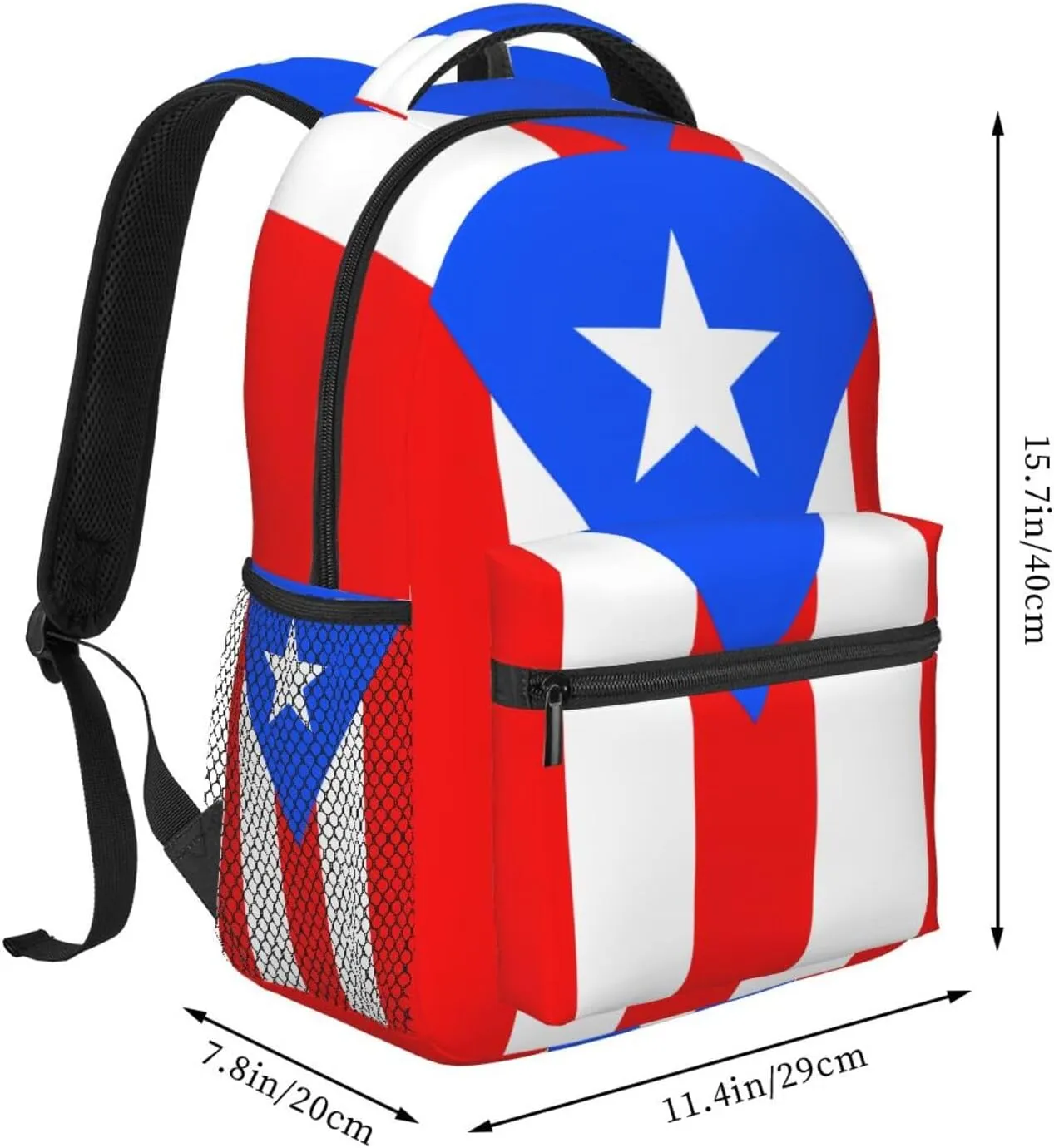 Puerto Rico Flag Backpack Adjustable Shoulder Strap Bookbag, Casual Daypack Lightweight Backpack for Adults