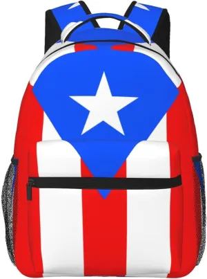 Puerto Rico Flag Backpack Adjustable Shoulder Strap Bookbag, Casual Daypack Lightweight Backpack for Adults