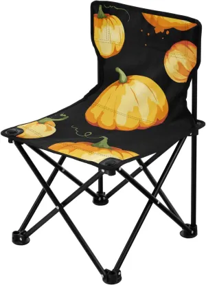 Pumpkin in Black Collapsible Camp Chairs for Adults Heavy Duty Lightweight Portable Beach Chairs for Traveling with Carrying Bag Ice Fishing Chairs for Outside Lawn