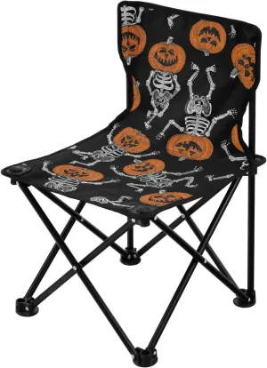 Pumpkin Skeleton Halloween Collapsible Camp Chairs for Adults Heavy Duty Ultralight Backpacking Chair with Carrying Bag Outdoor Chair for Travel Hiking