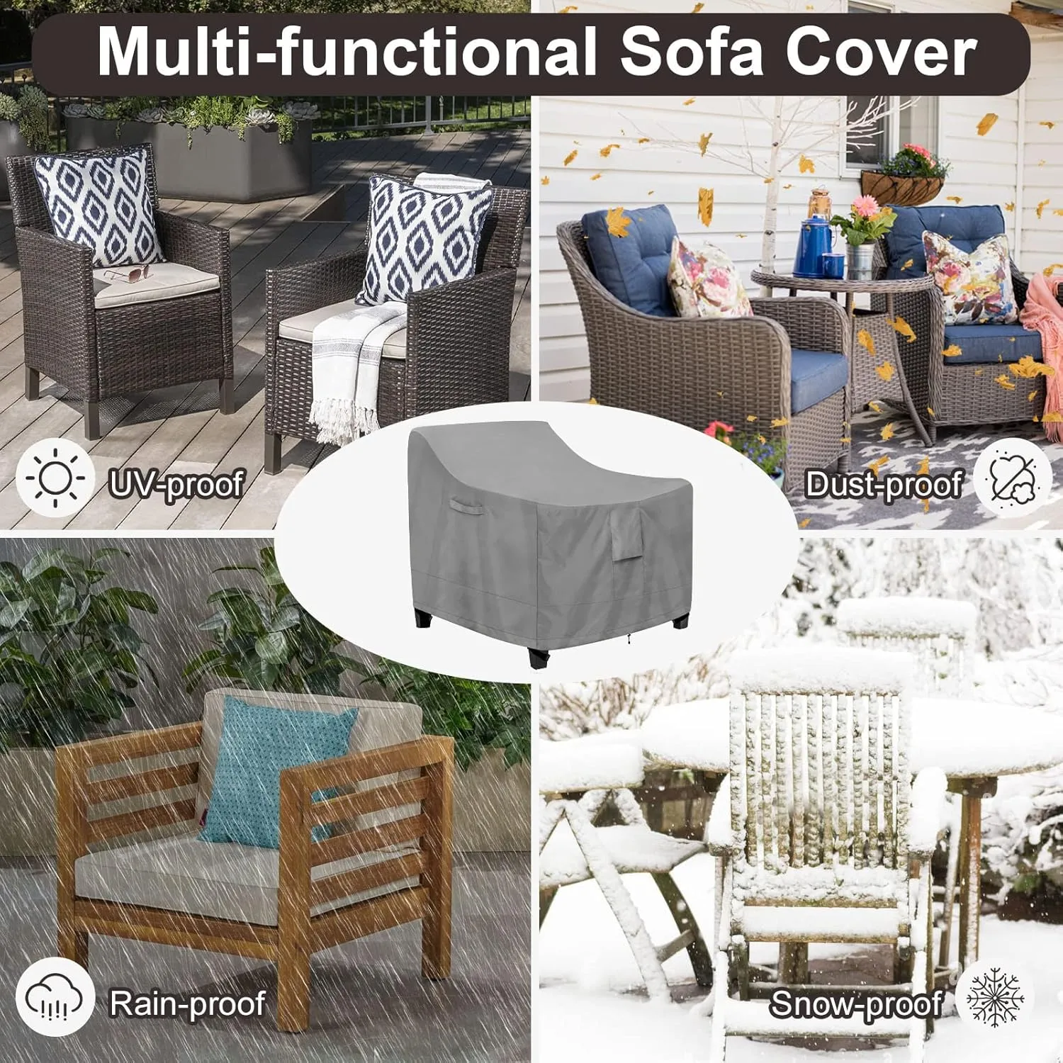 PureFit Outdoor Chair Covers Waterproof 2 Pack Patio Furniture Lawn Chair Covers for Outdoor Furniture with Air Vent and Padded Handles, Fits up to 32W x 37D x 36H Inches, Gray
