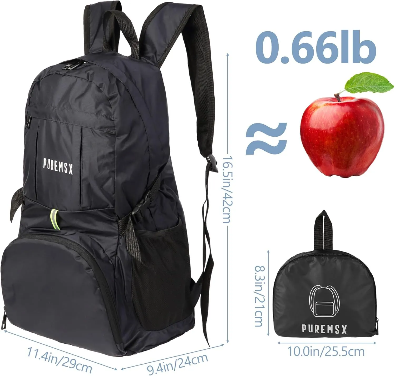 PUREMSX Foldable Hiking Daypack, Men Women Lightweight Water Resistant Packable Backpack for Spring Travel Outdoor, Black
