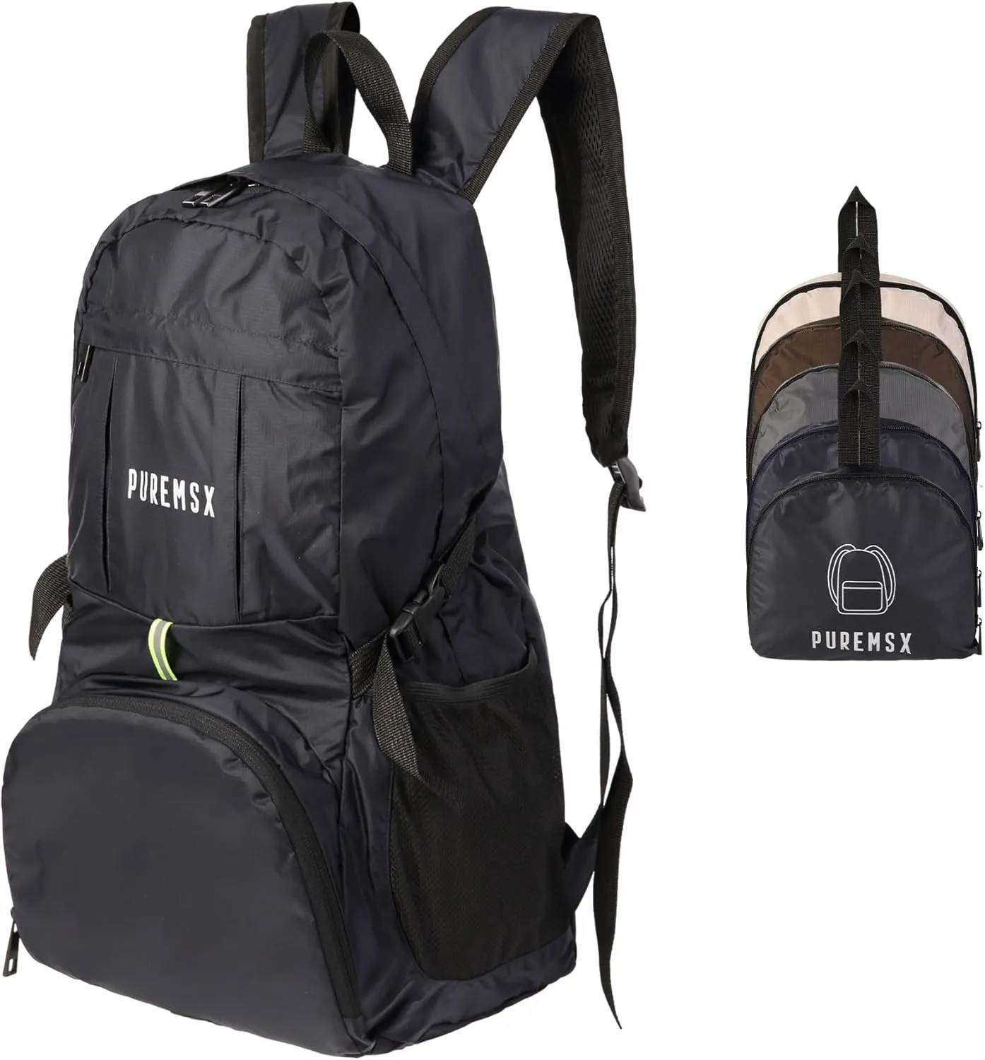 PUREMSX Foldable Hiking Daypack, Men Women Lightweight Water Resistant Packable Backpack for Spring Travel Outdoor, Black