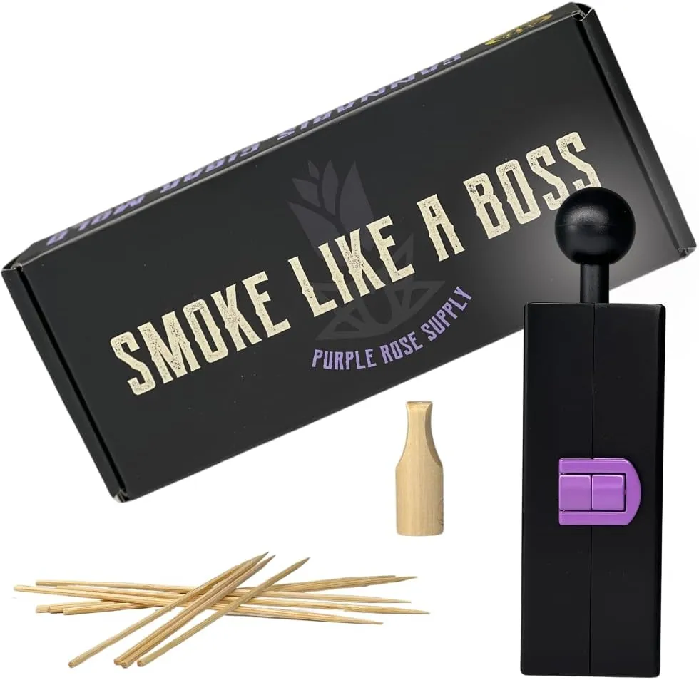 Purple Rose Supply Cannagar Mold – 2-4g Personal Size Cannagar Roller With Skewers, Wooden Tip, Funnel – 1 Hour Burn Time Rolling Kit – Compact and Lightweight – Travel Friendly