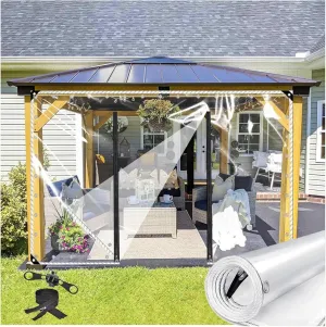 PVC Tarpaulin with Zipper, Heavy Duty Plastic Clear Tarpaulin for Pergola Patio Porch Carport Tarpaulin(H1xW1m/H3.2xW3.2ft)