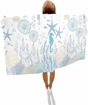 Quick-Drying Microfiber Beach Towel, Blue Soft Absorbent Bath Shower Towels, Ocean Starfish Seahorse Lightweight Portable Towel/Blanket for Travel/Swimming Pool/Camping/Yoga/Gym，35x70 Inch