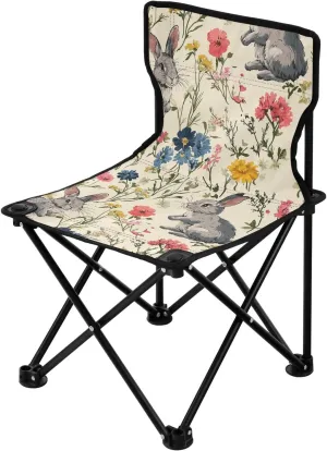 Rabbits and Flowers Watercolor Collapsible Camping Chairs Lightweight Ultralight Backpacking Chair Includes Carry Bag