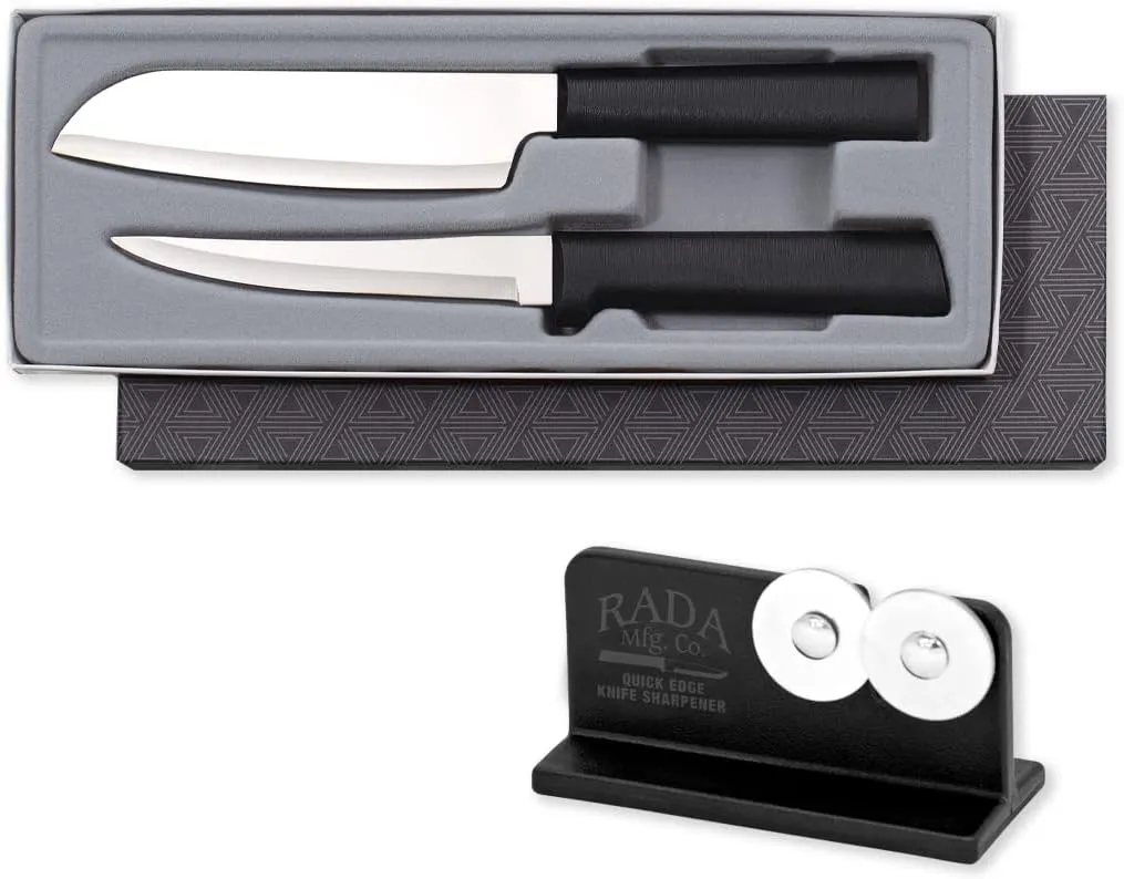 Rada Cutlery 2-Piece Cook's Choice Knives Gift Set with Quick Edge Sharpener, Black Handles