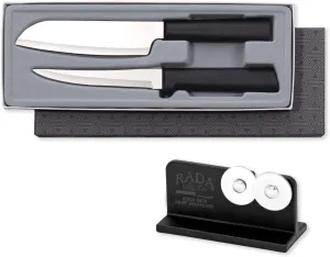 Rada Cutlery 2-Piece Cook's Choice Knives Gift Set with Quick Edge Sharpener, Black Handles
