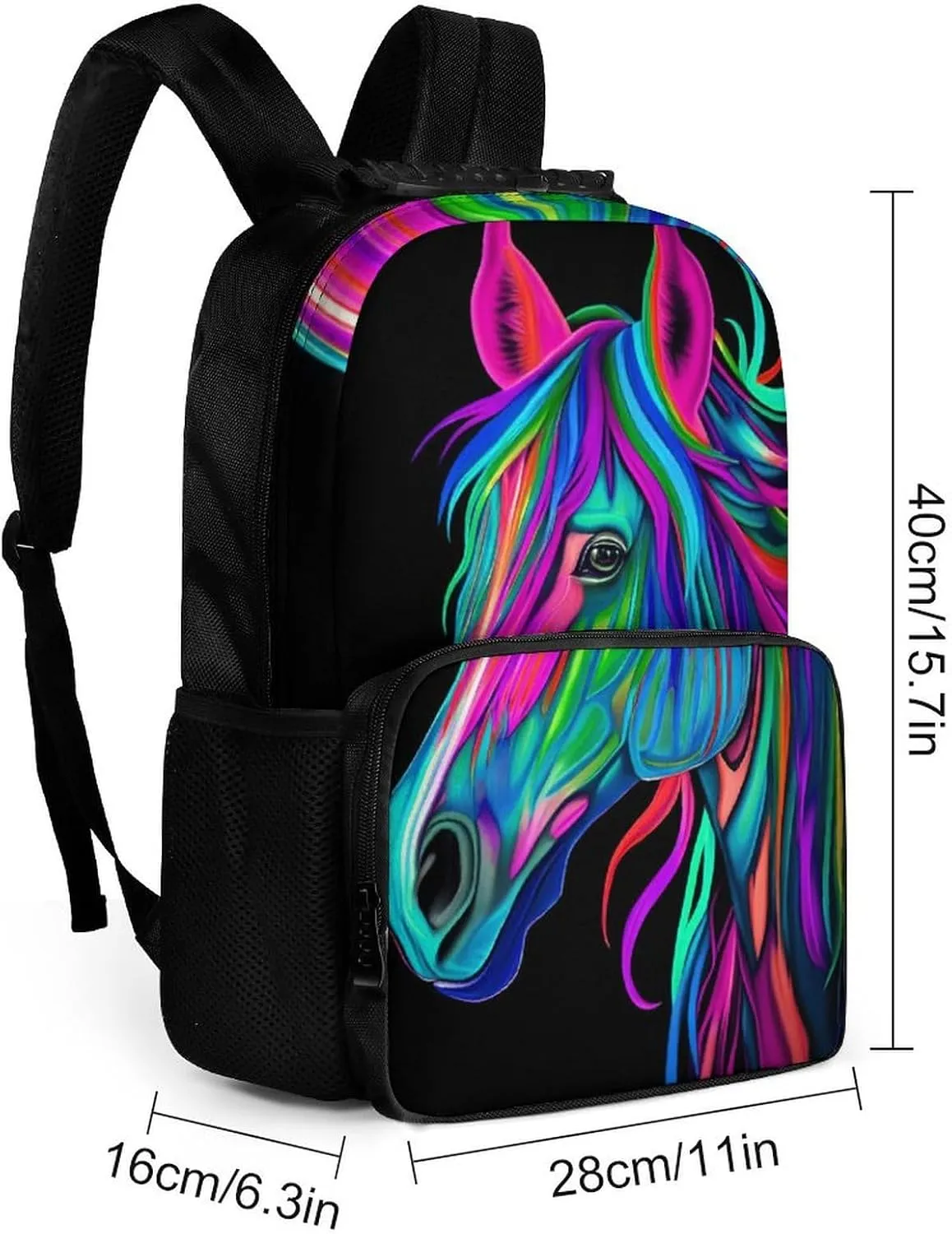 Rainbow Wild Horse Head Art Rucksacks Lightweight Multipurpose Anti-Theft Shoulder Bag Big Capacity Traveling & Camping Backpack With Side Pockets