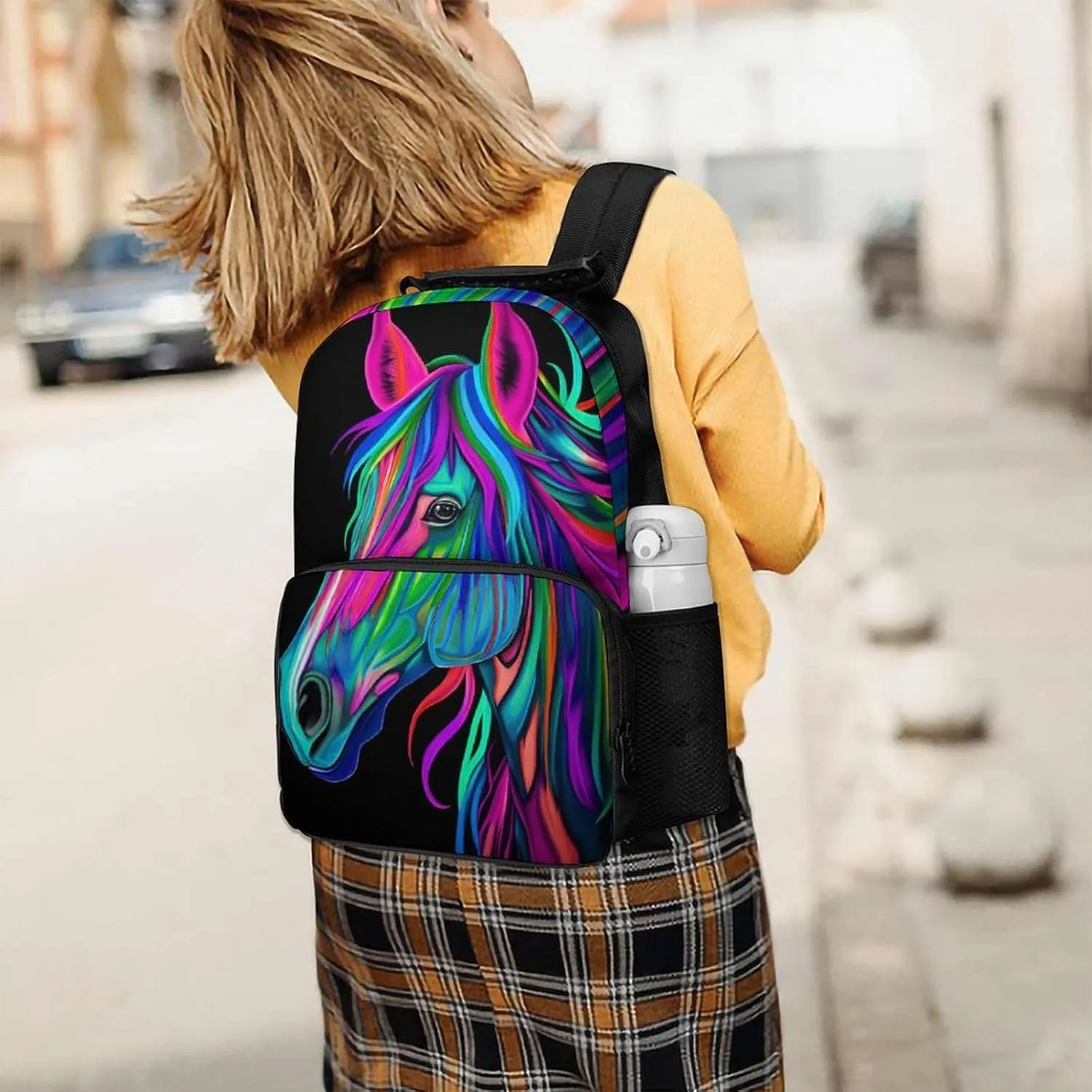 Rainbow Wild Horse Head Art Rucksacks Lightweight Multipurpose Anti-Theft Shoulder Bag Big Capacity Traveling & Camping Backpack With Side Pockets