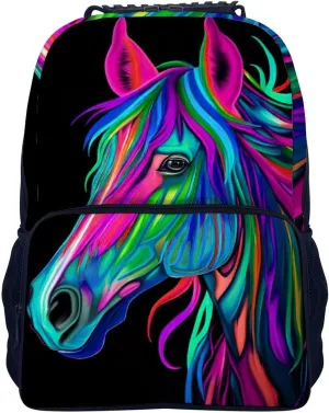 Rainbow Wild Horse Head Art Rucksacks Lightweight Multipurpose Anti-Theft Shoulder Bag Big Capacity Traveling & Camping Backpack With Side Pockets