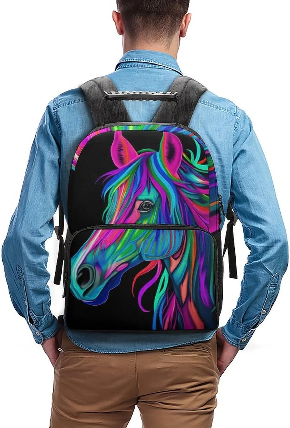 Rainbow Wild Horse Head Art Rucksacks Lightweight Multipurpose Anti-Theft Shoulder Bag Big Capacity Traveling & Camping Backpack With Side Pockets