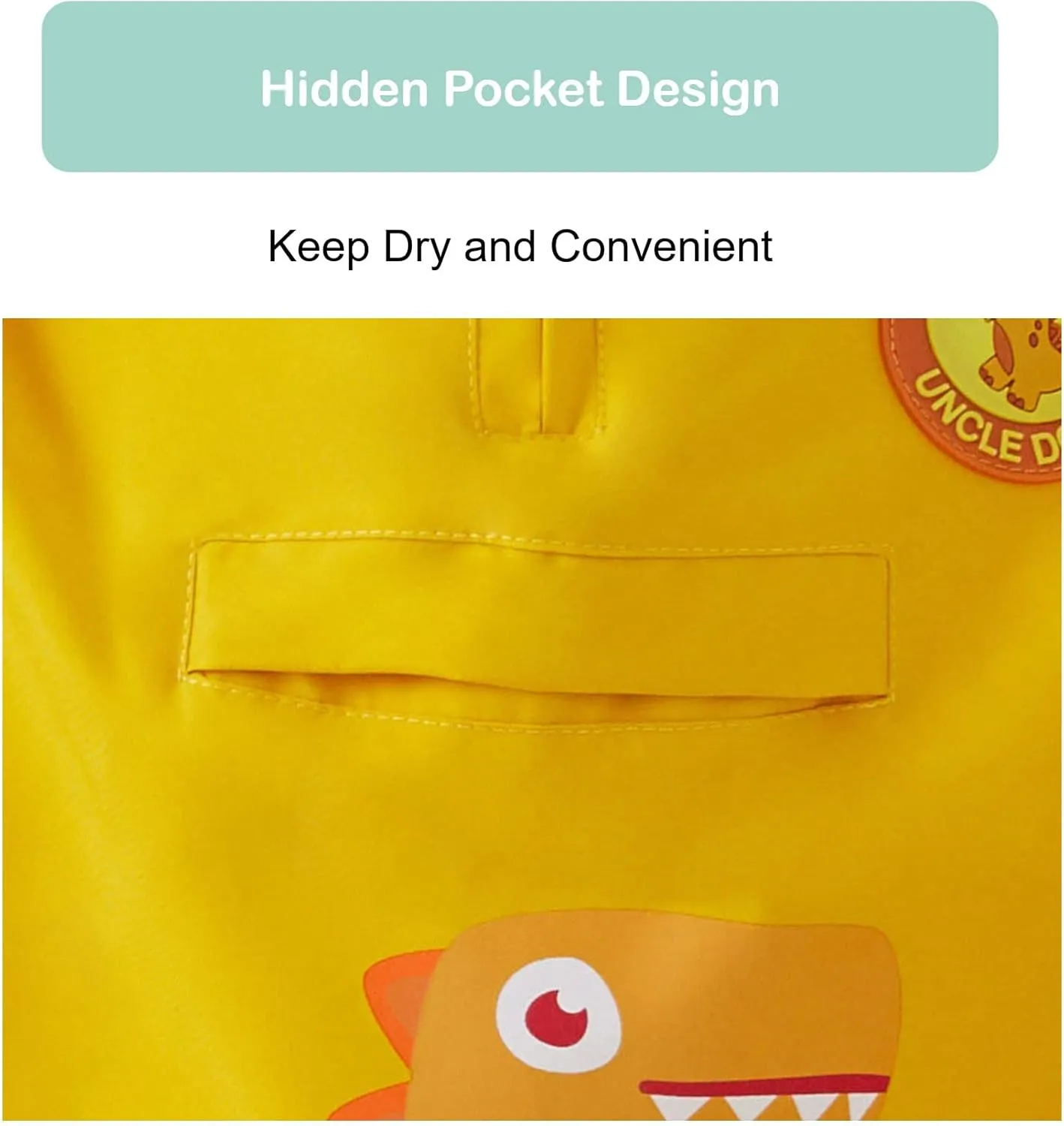 Raincoat for Kids - Poncho Lightweight Waterproof Windproof Hooded Cute Cartoon Dinosaur with Carrying Bag