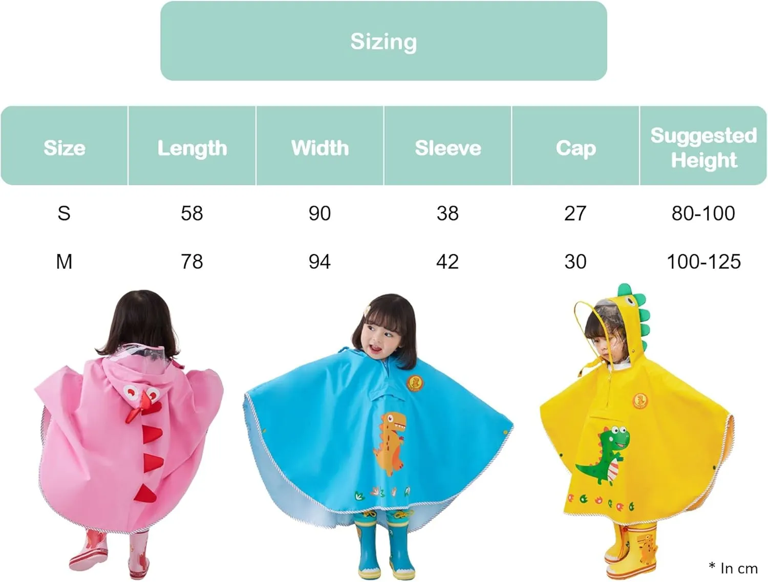 Raincoat for Kids - Poncho Lightweight Waterproof Windproof Hooded Cute Cartoon Dinosaur with Carrying Bag