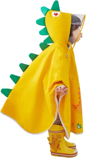 Raincoat for Kids - Poncho Lightweight Waterproof Windproof Hooded Cute Cartoon Dinosaur with Carrying Bag