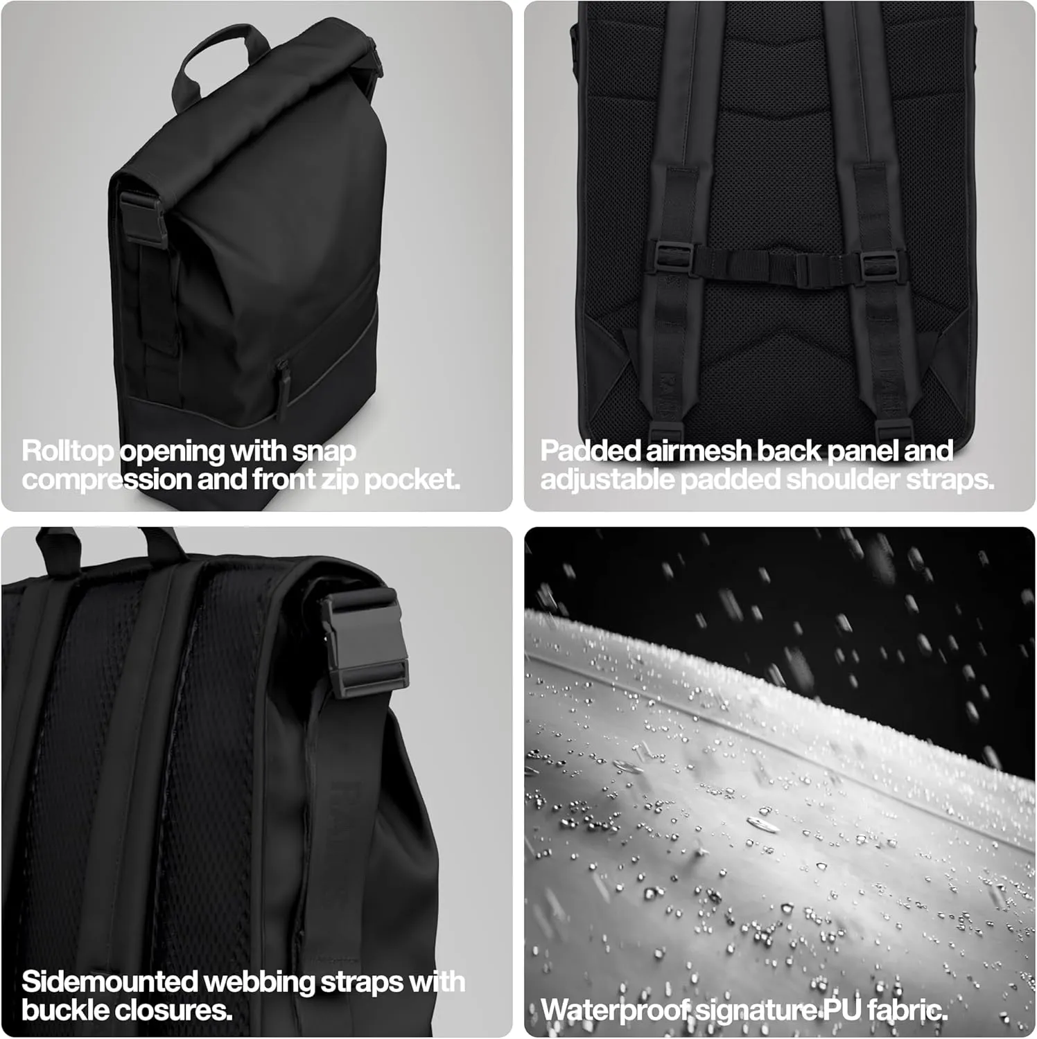 RAINS Trail Rolltop Waterproof Backpack for Men & Women(Black)