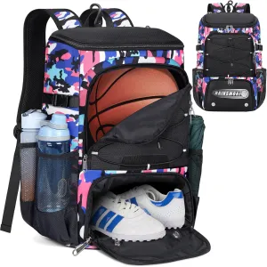 RAINSMORE Basketball Backpack 45L Basketball Bag with Separate Ball Holder & Shoes Compartment Water Resistant Sports Bag Basketball Equipment Bags Fit Volleyball, Soccer, Swim, Gym, Travel