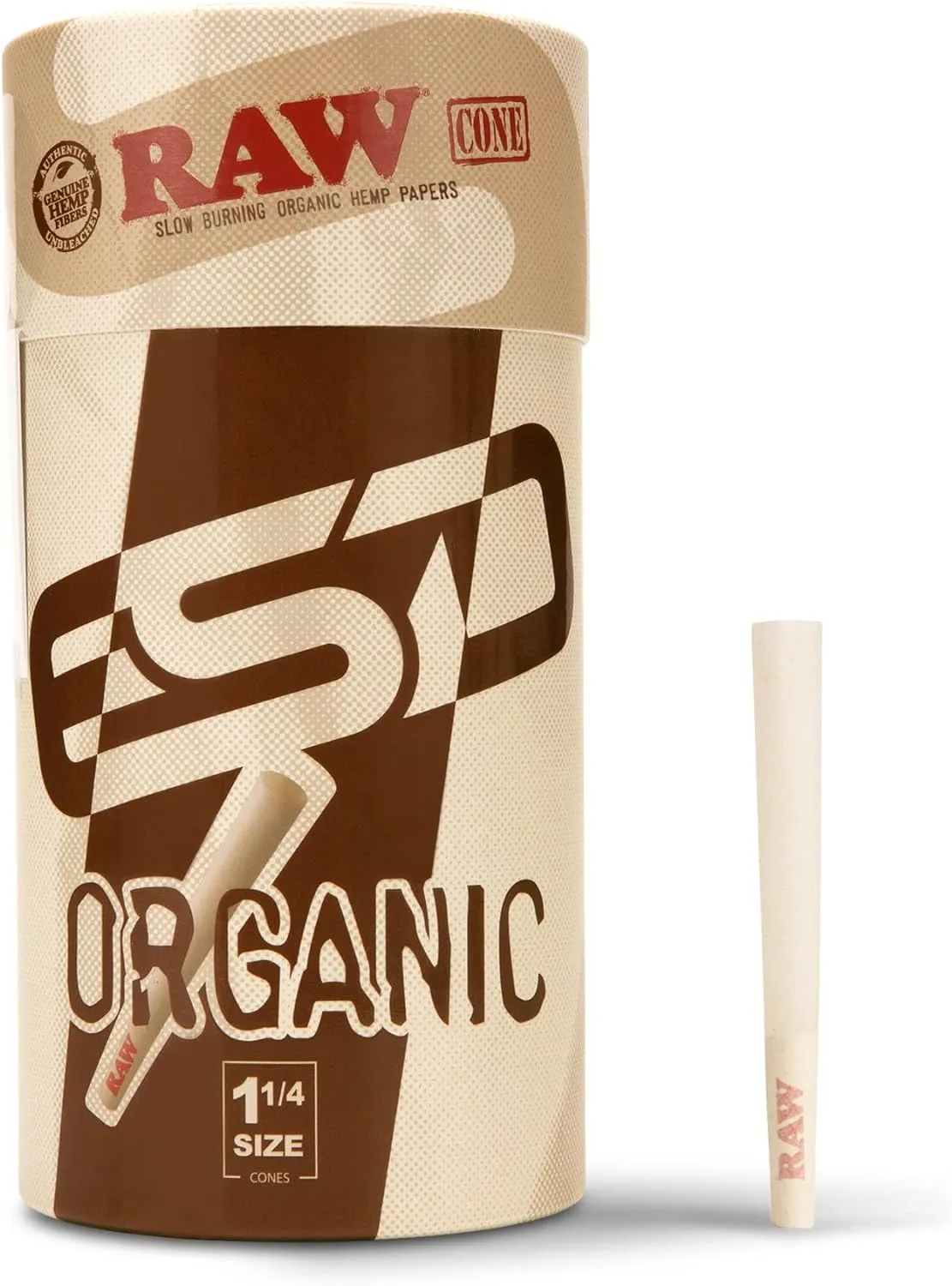 RAW Cones Organic 1-1/4 Size | 100 Pack | Pre Rolled Rolling Paper with Tips & Packing Tubes Included