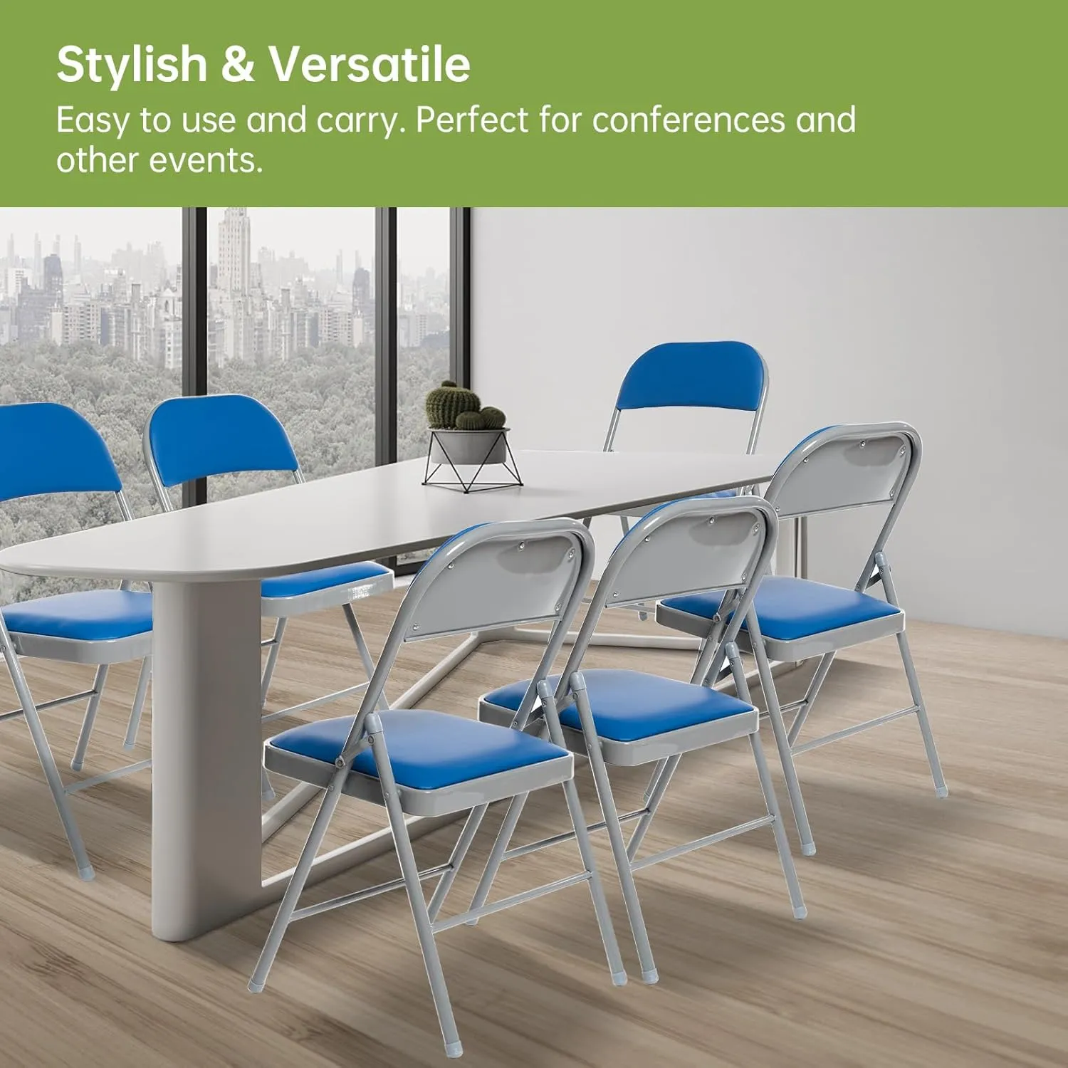 Real Relax 8 Pack Folding Chairs with Padded Seat, Leather Folding Chairs for Home and Office, Indoor and Outdoor Events Blue