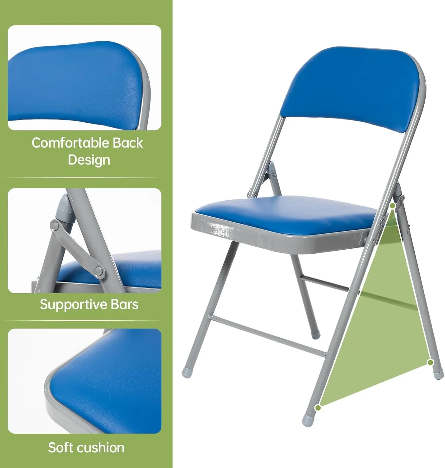 Real Relax 8 Pack Folding Chairs with Padded Seat, Leather Folding Chairs for Home and Office, Indoor and Outdoor Events Blue
