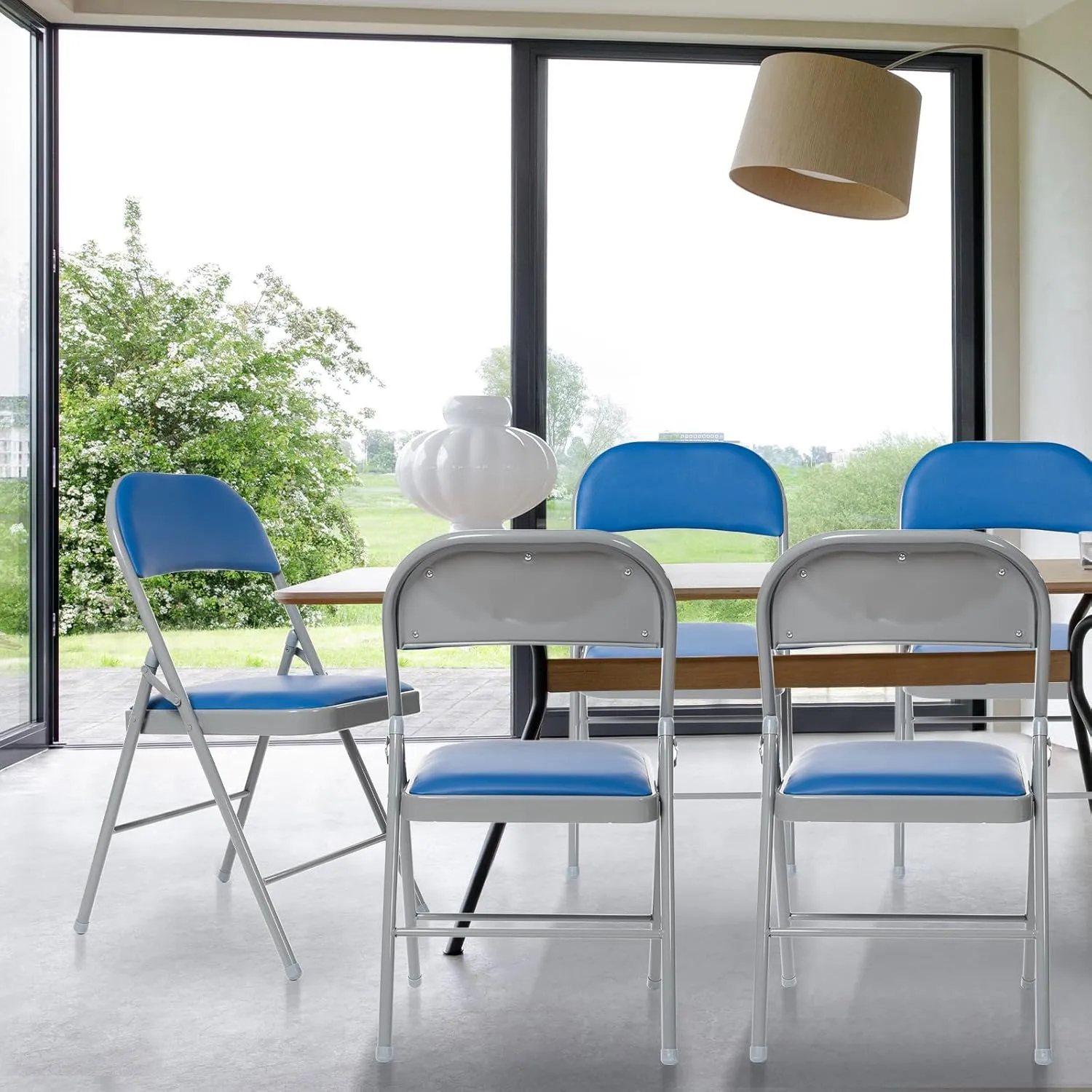 Real Relax 8 Pack Folding Chairs with Padded Seat, Leather Folding Chairs for Home and Office, Indoor and Outdoor Events Blue