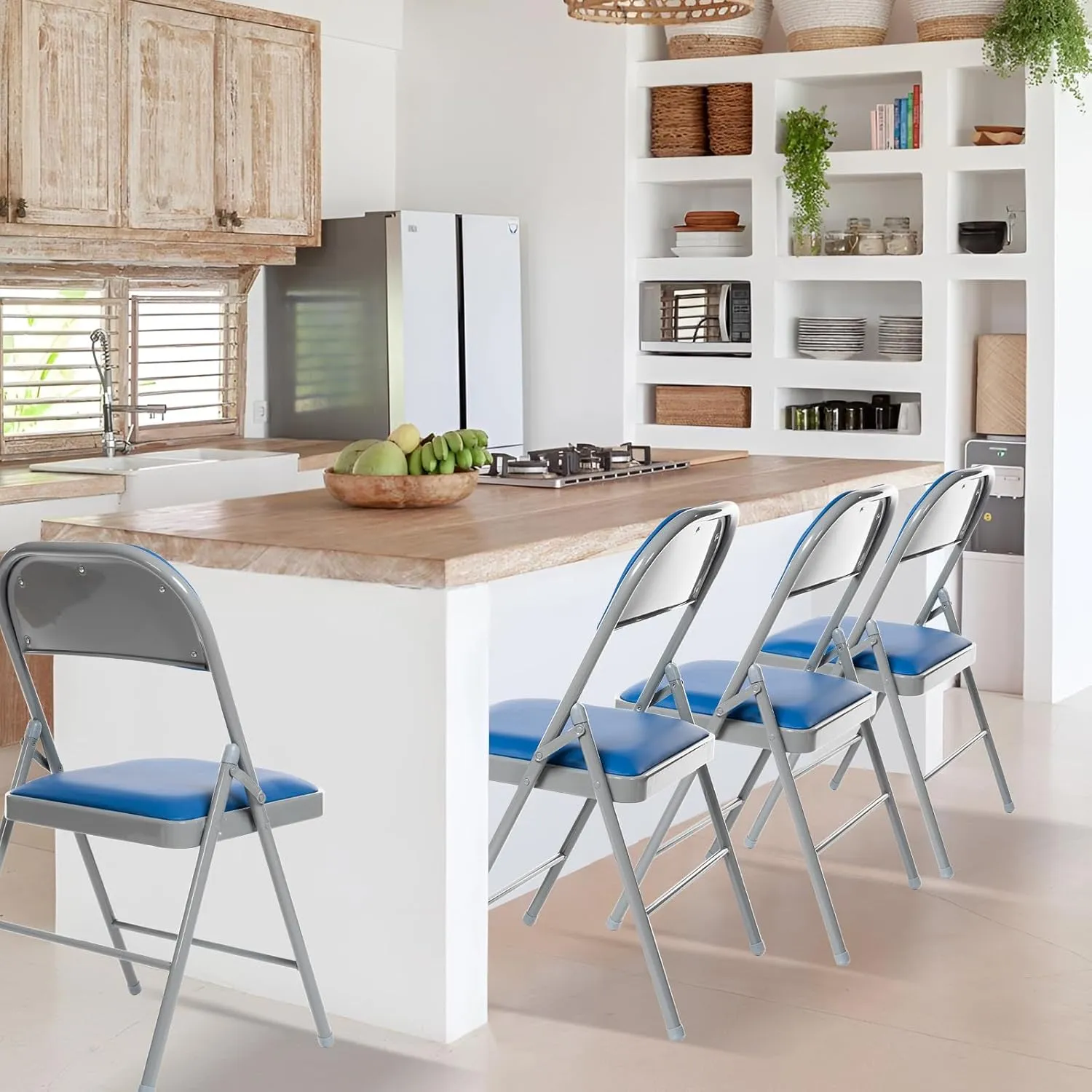 Real Relax 8 Pack Folding Chairs with Padded Seat, Leather Folding Chairs for Home and Office, Indoor and Outdoor Events Blue