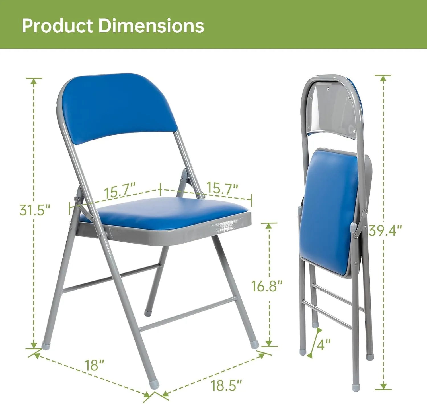 Real Relax 8 Pack Folding Chairs with Padded Seat, Leather Folding Chairs for Home and Office, Indoor and Outdoor Events Blue