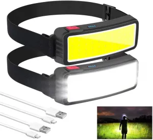 Rechargeable Headlamp Flashlight, 1500 Lumen Wide Beam Led Headlamp, 3 Lighting Modes, Lightweight Waterproof Light Bar Headlamp, Suitable for Outdoor, Running, Fishing, Camping (2 Packs)