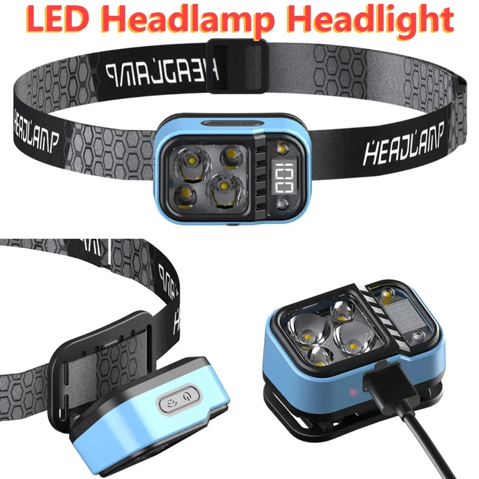 Rechargeable Headlamp Flashlight Bright LED Waterproof Motion Sensor Headlights Emergency Head Lamp Camping Fishing Head Light