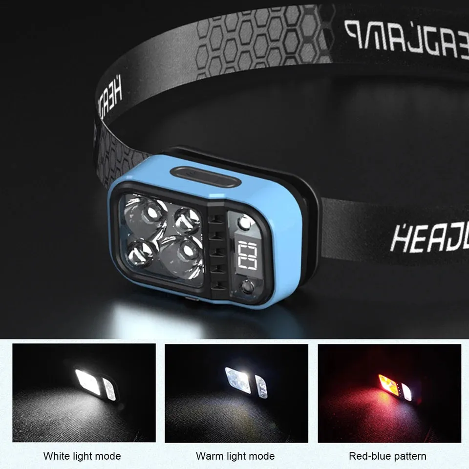 Rechargeable Headlamp Flashlight Bright LED Waterproof Motion Sensor Headlights Emergency Head Lamp Camping Fishing Head Light