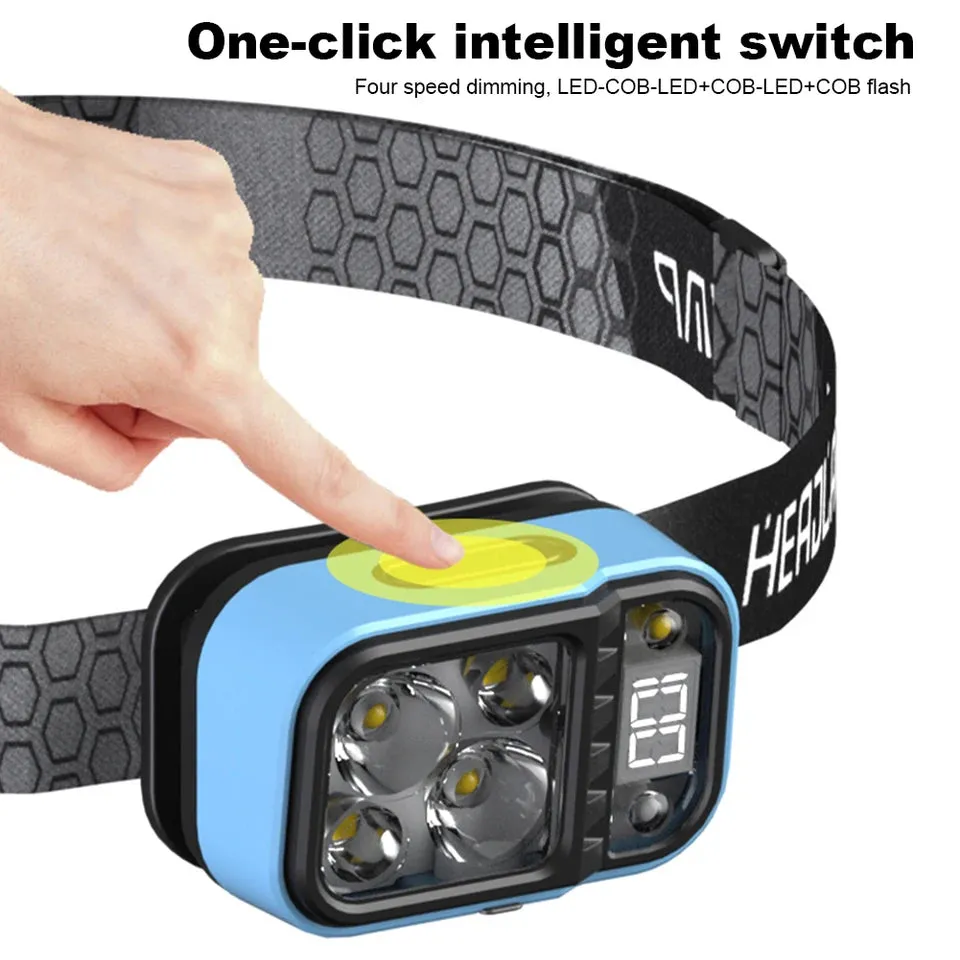 Rechargeable Headlamp Flashlight Bright LED Waterproof Motion Sensor Headlights Emergency Head Lamp Camping Fishing Head Light