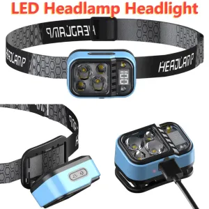 Rechargeable Headlamp Flashlight Bright LED Waterproof Motion Sensor Headlights Emergency Head Lamp Camping Fishing Head Light