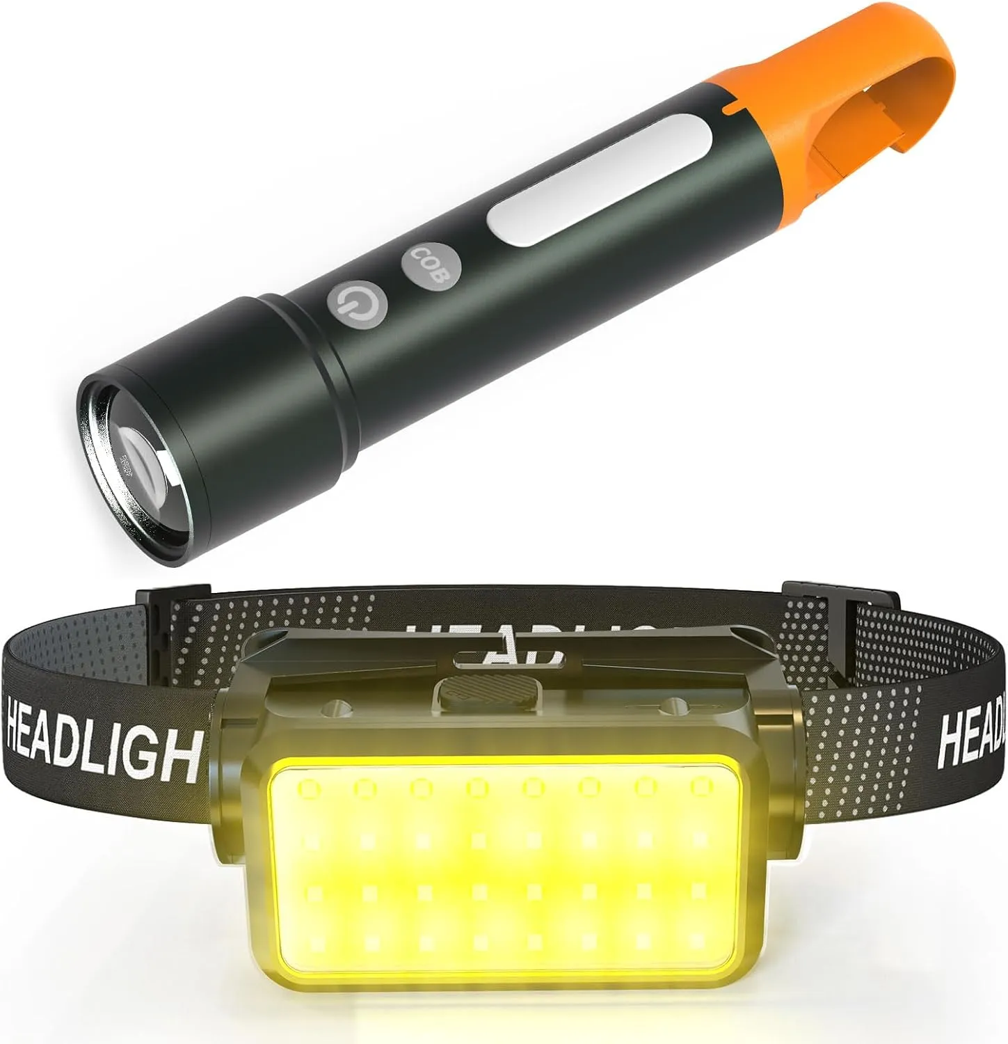 Rechargeable High Lumen Flashlight, Headlamp Combo, Outdoor, Camping Essential Survival Kit