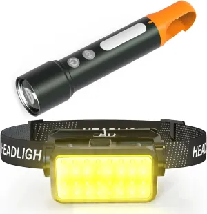 Rechargeable High Lumen Flashlight, Headlamp Combo, Outdoor, Camping Essential Survival Kit