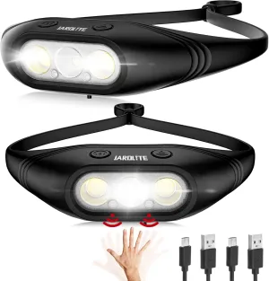 Rechargeable Super Bright Headlamp 2PCS Whole Silicone Head Lamp, Motion Sensor LED Headlamp with Memory Function, 10 Modes Headlamps for Adults, Running, Camping, Hiking, Working.