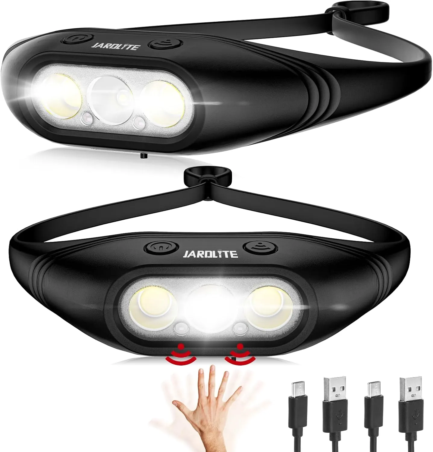 Rechargeable Super Bright Headlamp 2PCS Whole Silicone Head Lamp, Motion Sensor LED Headlamp with Memory Function, 10 Modes Headlamps for Adults, Running, Camping, Hiking, Working.