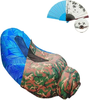Reclining Camping Inflatable Chair Folding Lounger for Outdoor, Beach, Travel No Pump Needed, Inflates with Fan Lightweight, Breathable Mesh, Supports 440 lbs Includes Bag & Windproof pegs（Blue）