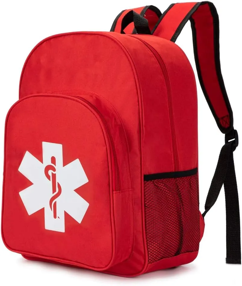 Red Emergency Backpack - First Aid Medical Trauma Bag for Camping, Cycling, Hiking & Outdoors