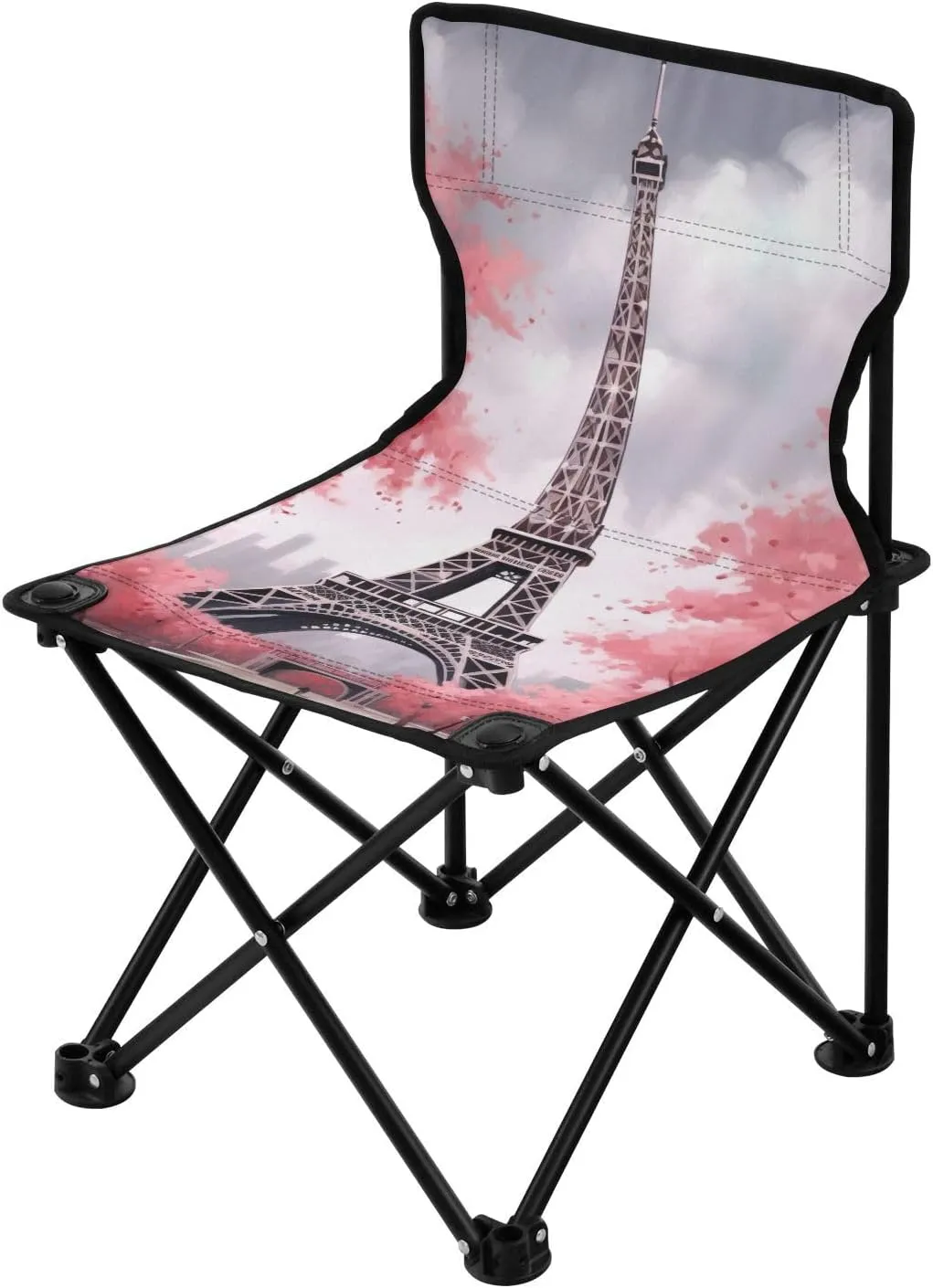 Red Paris Tower Portable Outdoor Folding Chair Anti-Slip Padded Oxford Cloth Stool Camping Chair Small for Beach Hiking Fishing Gardening Quad Camp Chair
