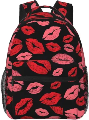Red Valentines Lips Backpack Casual Laptop Backpack Lightweight Double Shoulder Bag Travel Daypack For Women Men